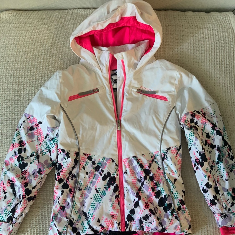 Women’s Spyder Conquer Insulated Pink White Snow Ski Winter Jacket Coat XS